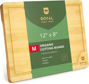 Royal Craft Wood Cutting Board - Bamboo Cutting Boards and Serving Tray with Handles, Groovers and Knives Friendly Surface (10 x 15”)