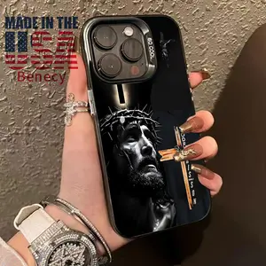 Divine Sacrifice Redeemer Pattern Phone Case for iPhone 15 16 14 Pro Max 13 12 11 XR XS Plus E Shockproof Drop Protection Durable PC Smartphone Cover Cellphone Protective