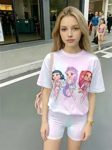 Girls Q-Style Idol Print Gradient Short-Sleeve Set, Trendy Idol Peripheral Casual Outfit