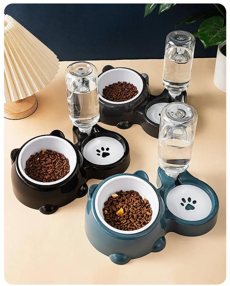 2-in-1 Elevated Double Pet Bowl Set with Water Dispenser – Non-Slip Food & Water Feeder for Cats & Small Dogs