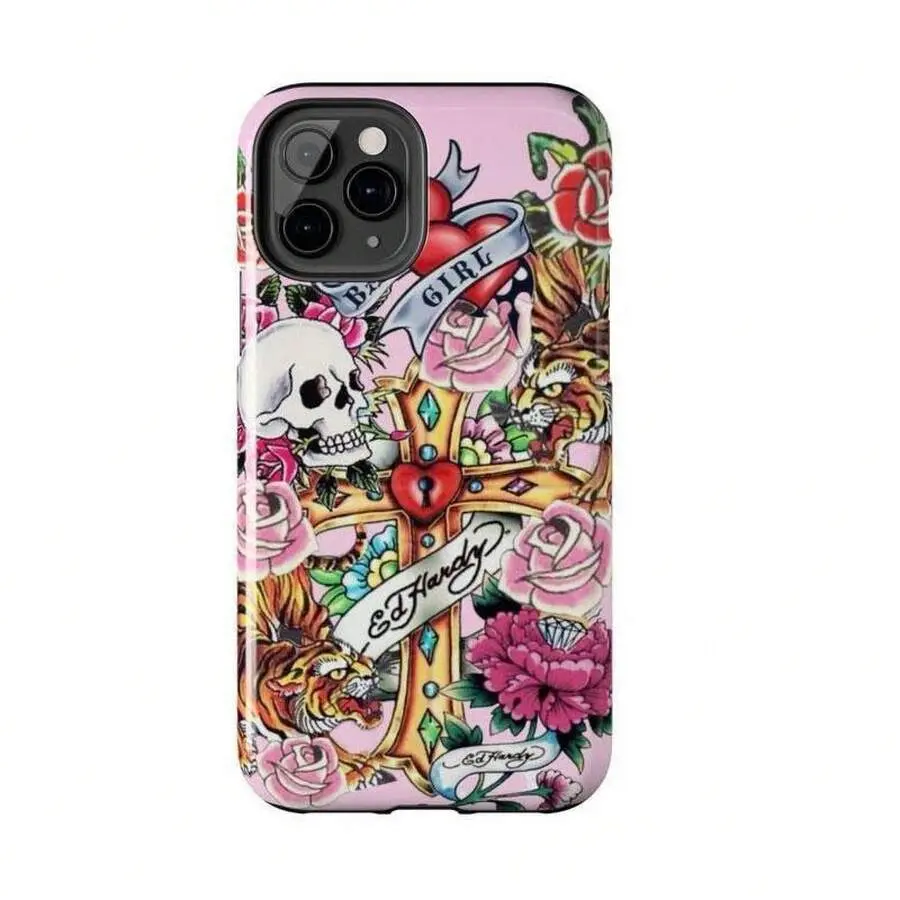 Pink Hardy-Inspired Durable Plastic PC-TPU Handheld Cellphone Case, Top Electronic Accessory Gift for Smartphones
