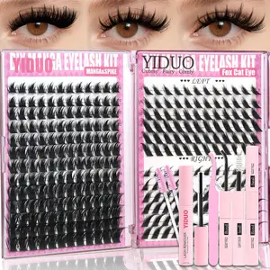 300 Pcs Eyelash Cluster Kit Cat Eye/Manga Lash Clusters Kit 10-18mm Natural C-Curly False Eyelash Extensions Kit with Lash Bond and Seal Tweezers Remover  Eyelash Brush DIY at Home Easily