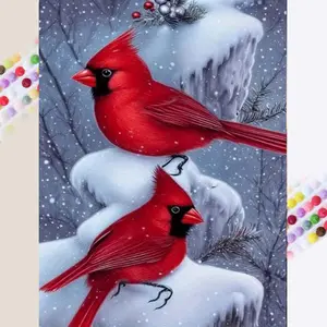 1pcs 5D DIY diamond painting kit, 5D diamond art kit, DIY decoration, red bird, snow scene. Diamond painting kit full round drill DIY, mosaic, diamond art, DIY art home decoration, suitable for Halloween and Christmas, Handcraft
