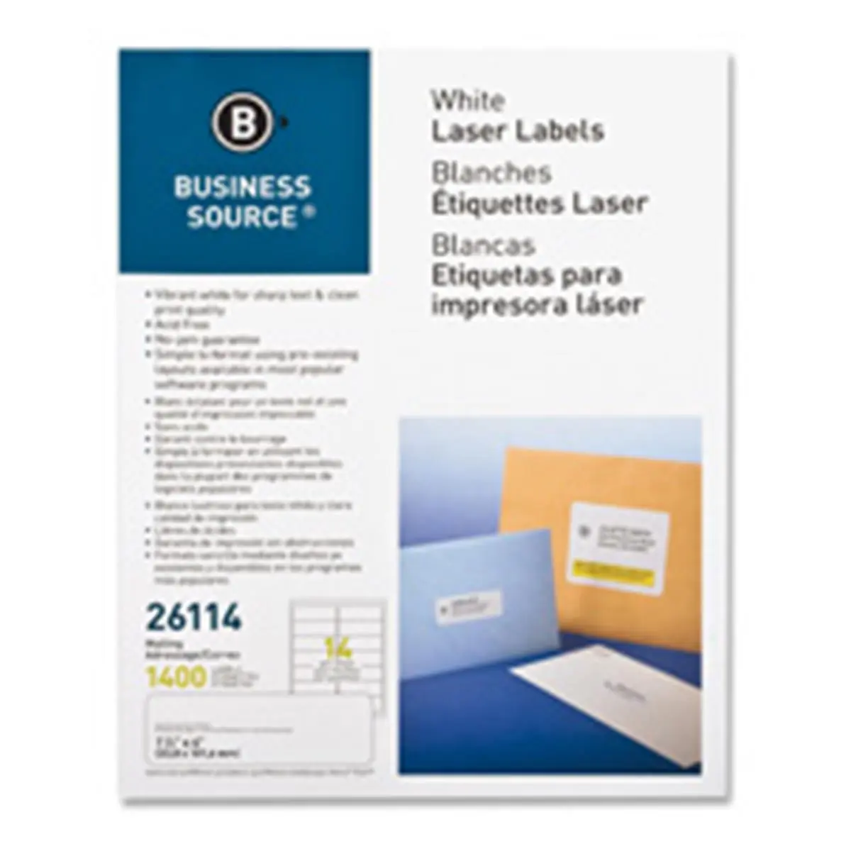 Business Source BSN26115 Laser Mailing Labels - 1.33 in. x 4 in. - 3500-PK - White, Acid-Free, Archival-Safe, Compatible with Laser Printers for Address Envelopes