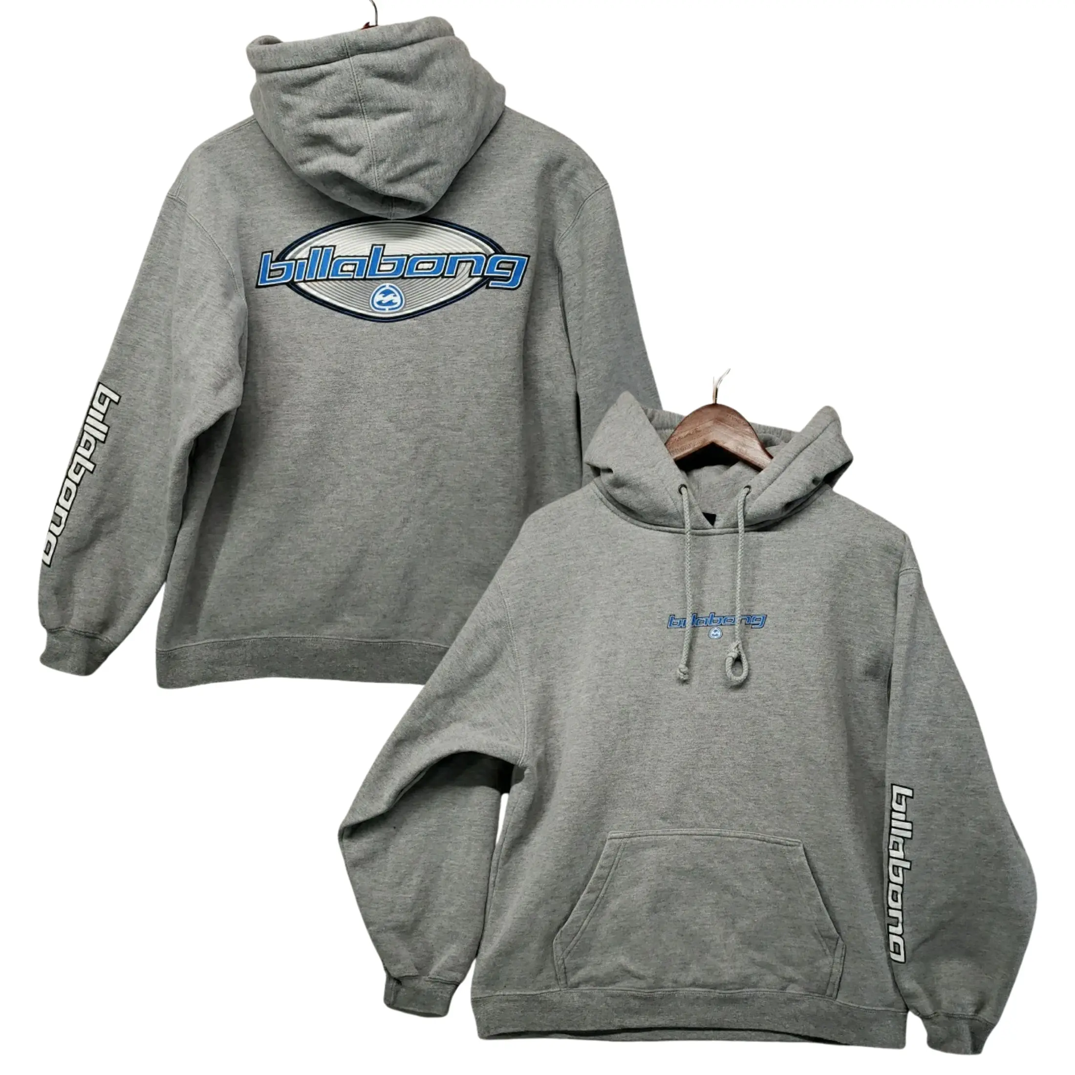 Vintage Billabong Hoodie, S Surf Skatewear Y2K Gray Pullover Retro Spellout Hoodie, High-Tech Printing, Cotton Fabric, Comfortable & Durable, Best Sellers, Hoodie For Women