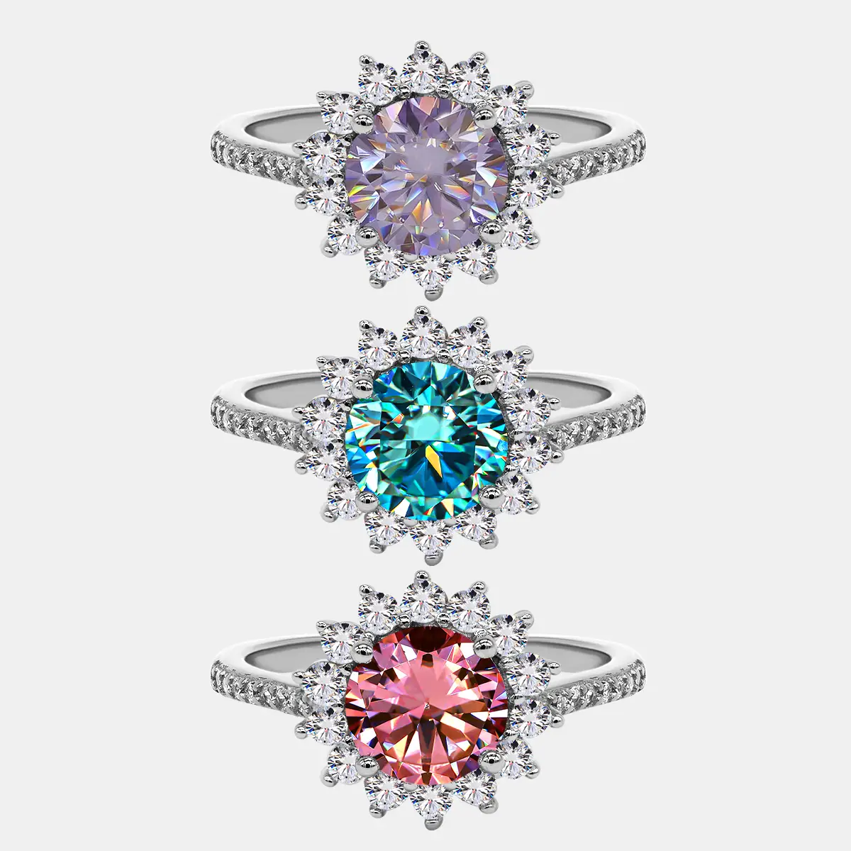 【701】"Springtime Symphony" Sunburst 1 Carat Synthetic Moissanite Ring– Elegant and Radiant Choice for Special Events