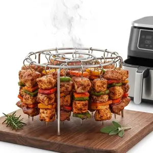 Air Fryer Grill Rack, Vertical Skewers for Air Fryer, Includes 24/48 Skewers, Stainless Steel, Non-Stick, Even Heating, Grill Replacement
