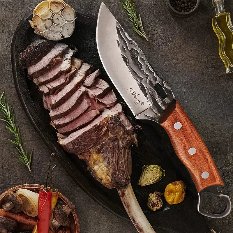 High carbon steel boning knife, handmade forged kitchen chef knife, barbecue knife, with sheath vegetable knife, multi-functional knife, professional