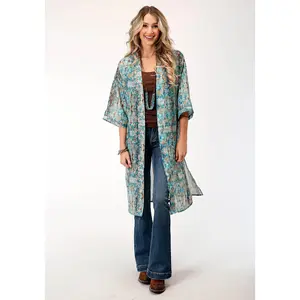 Womens  Poly Teal Snake Print Kimono Cardigan