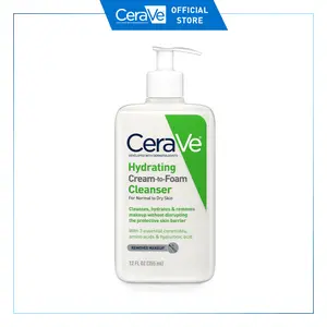 CeraVe Hydrating Cream-to-Foam Cleanser | Normal to Dry Skin | Removes Makeup