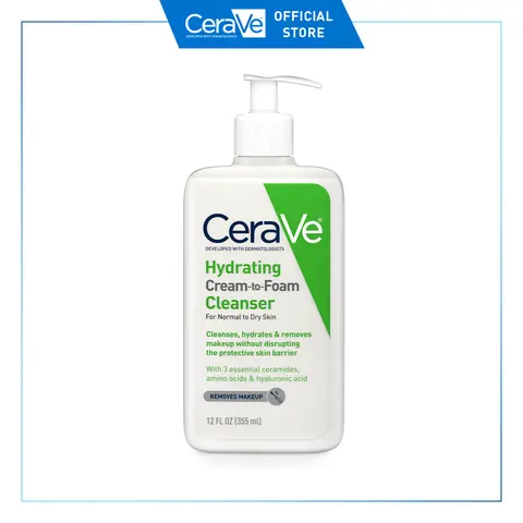 CeraVe Hydrating Cream-to-Foam Cleanser | Normal to Dry Skin | Removes Makeup