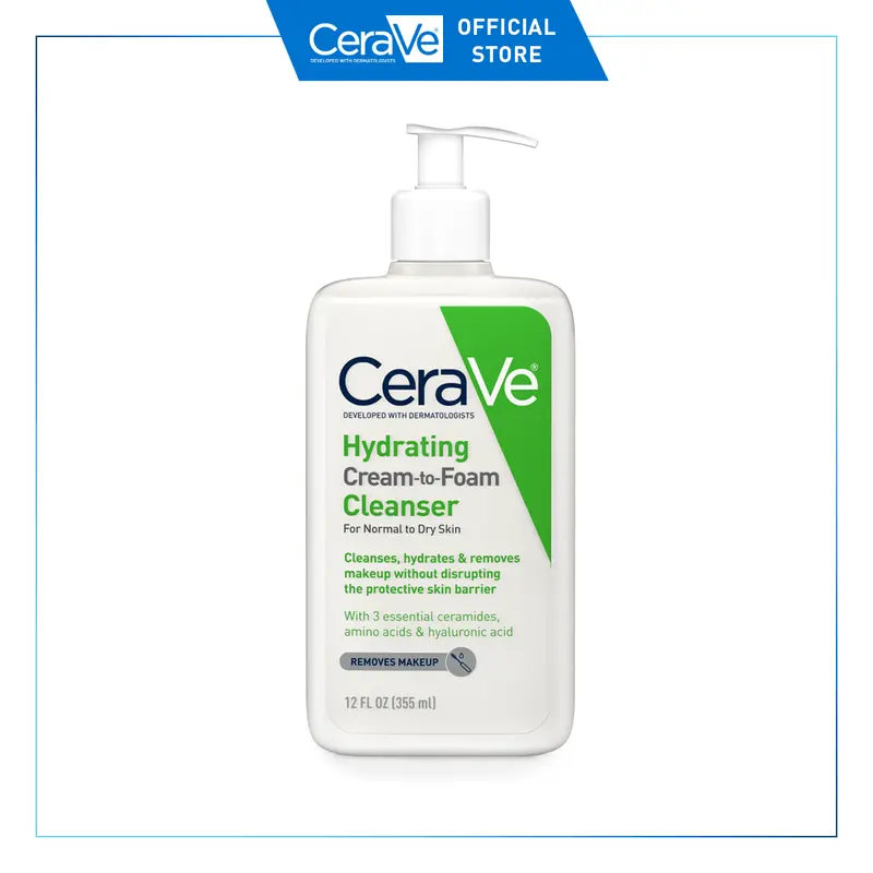 CeraVe Hydrating Cream-to-Foam Cleanser for Normal to Dry Skin, Skin Care Makeup-Removing Foam Cleaning, Barrier Care Ceramide Complex Clean Facial Cleanser, Foam Cleaning Facial Cleansers