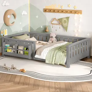 [Bellemave]Twin bed with built-in bookshelf and high-quality safety guardrail,Gray