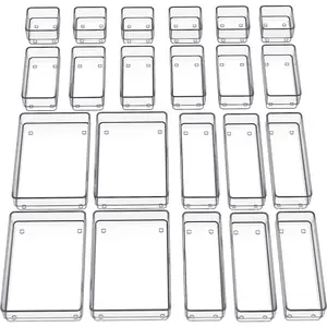 22-Piece Drawer Organizer with Non-Slip Silicone Pads, 4-Size Clear Desk Drawer Organizer Trays Storage Tray for Makeup, Jewelries, Utensils in Bedroom Dresser, Office and Kitchen, Clear SMARTAKE