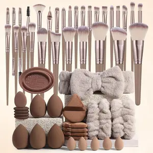 Custom 54-Piece Makeup Brush Full Set, Soft Dense Bristles, Beauty Sponge, Powder Puff, Hairband, Elastic, Wash Bowl, Multi-Use Facial Makeup Kit