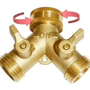 2-Way Brass Garden Hose Adapter, High-Flow Y Valve for Lawn Care, RV Use & Outdoor Watering Tasks