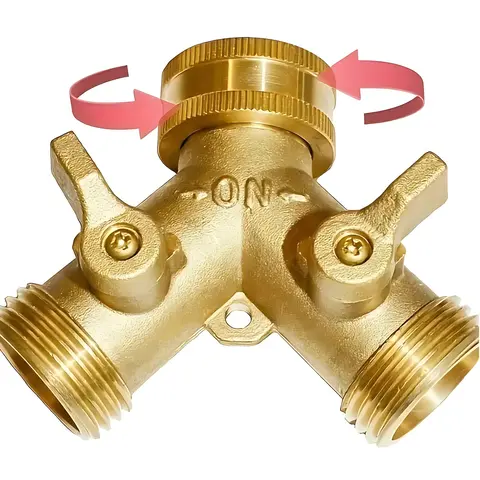 Solid Brass 4-Way Y-Valve Garden Hose Adapter with Handle, Corrosion-Free High-Flow Garden Hose Fittings, High-Pressure Resilience Attachment, Simple to Install Time-Saving Versatile Gardening Tool for Water Management