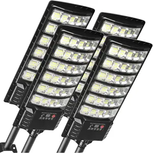 4Pack Solar Lights Outdoor Waterproof, 6500K Dusk to Dawn Solar Street Light Motion Sensor with Remote, LED Security Flood Light for Outside Garden Yard Path, Oudoor Parking Lot Lights