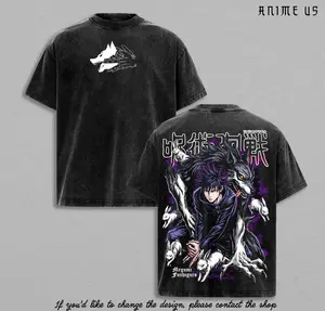 Megumi Fushiguro Anime T-Shirt, Jujutsu Kaisen Divine Dogs Curse Technique Shirt, Oversized Vintage Washed Graphic Tee, Soft Cotton Unisex Streetwear