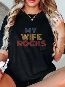 100% Cotton My Wife Rocks retro 70s vintage T-Shirt Classic Fashion Womens Mens Apparel
