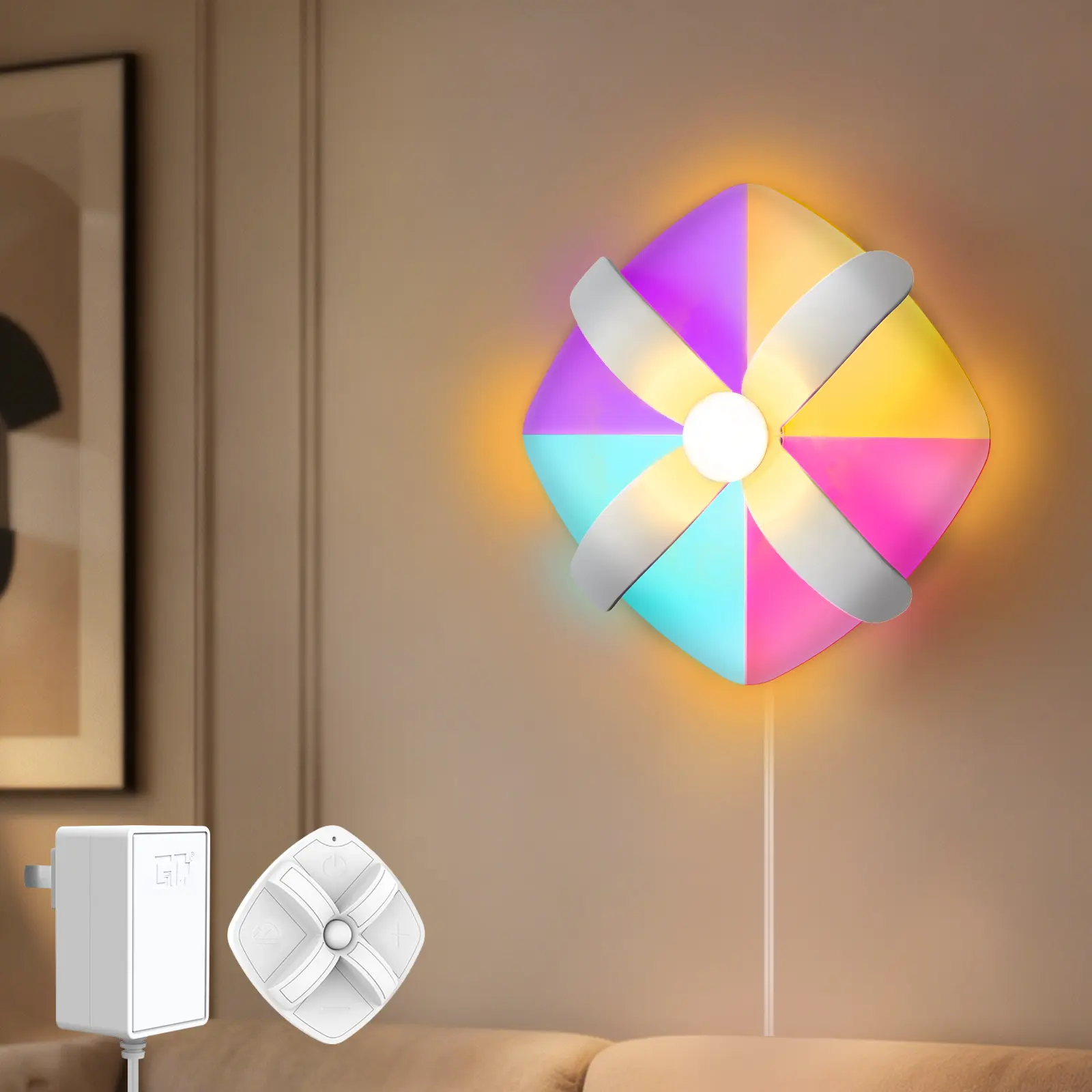 Honey Tour Dimmable Plug in Wall Sconces, Floral Mood Wall Light with Remote Control, 7 RGB Color Wall Light Sconces Wall Decor Mounted Lighting for Bedroom Doorway Hallway Living Room