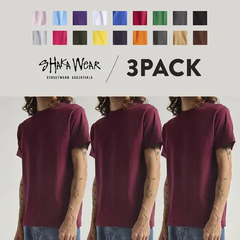 3 Pack SHAKAWEAR Men's Active Short Sleeve T Shirts Lightweight T Shirt Shaka Wear Regular Fit Cotton Tee Active Casual Crew Neck Cotton Shirts