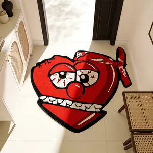 Funny Heart Cartoon Carpet, American Street Style Bedroom Rug, Y2K Subculture Living Room Mat, Anti-Slip Gaming Room Carpet, Couple Theme Rug, Decorative Area Rug, Cartoon Pattern Rug, Home Decor Rug
