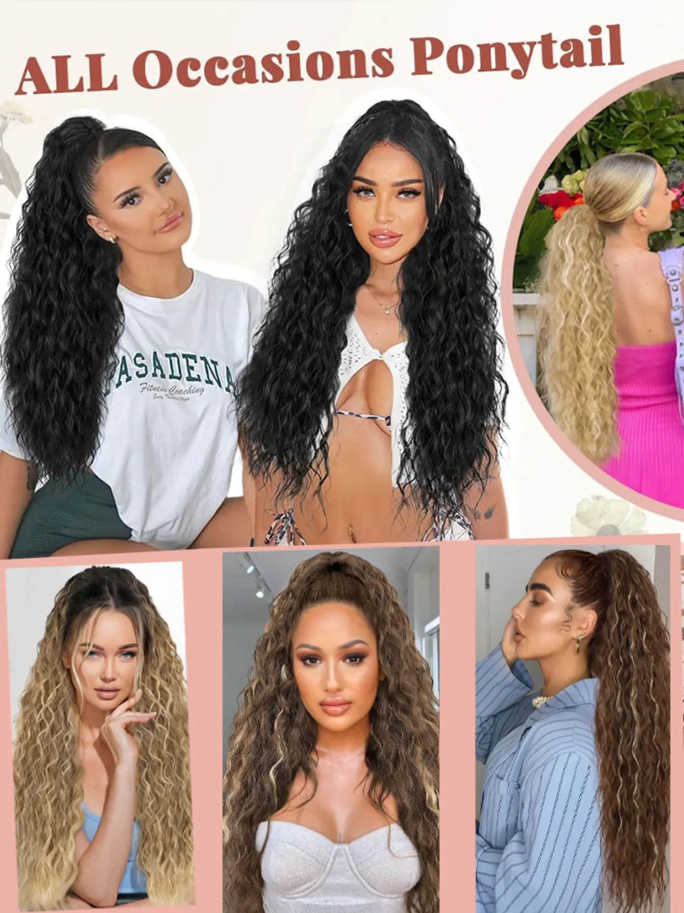 Ponytail Extension Claw 30 Inch Curly Pony Tail Clip in Claw  display picture 1