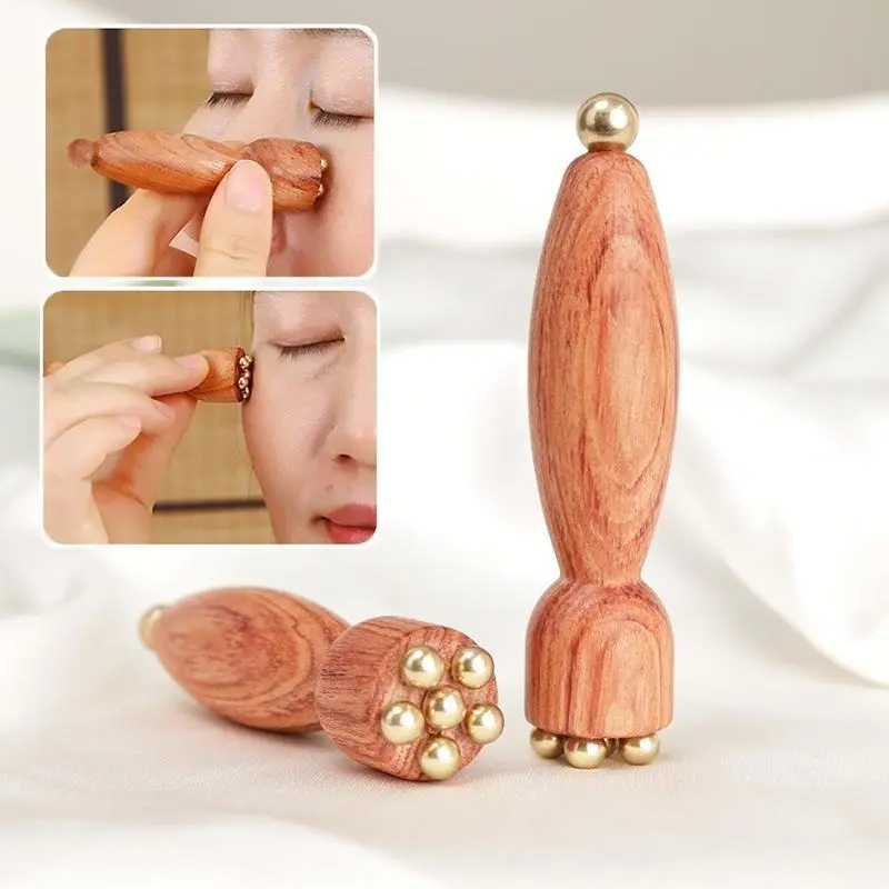 Facial Gua Sha Tool - Wood TCM Acupressure Massager for Puffiness, Dark Circles, Traditional Chinese Medicine Skincare Device with Face & Eye Massager Stick, Suitable for Under-Eye Care & Acupressure, Beauty Roller, Face Lifting Roller, Beauty Massagers