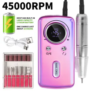 Electric Nail Drill, Portable Nail Drill 45000 RPM, Rechargeable Electric Nail File Kit, Cordless Electric Nail File for Acrylic, Manicure and Pedicure - Salon and Home Use