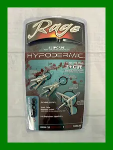 Rage Hypodermic Slipcam 100 Grain 3 Pack Hunting Broadheads R39100, 2 Steel Blade, 6 Extra Shock Collars, 2"+ Entry Diameter, Aerodynamic