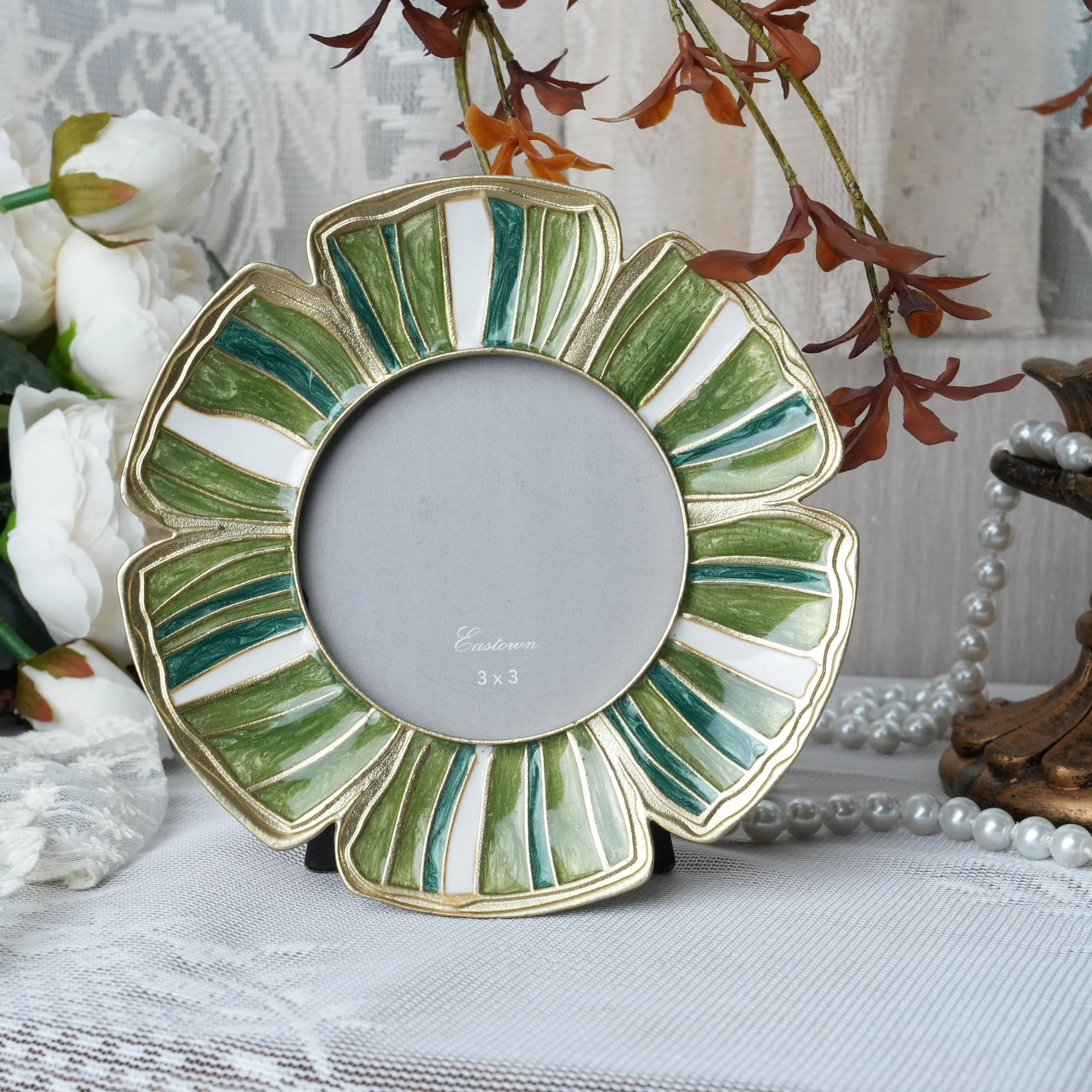 Green Enamel Picture Frame, Round