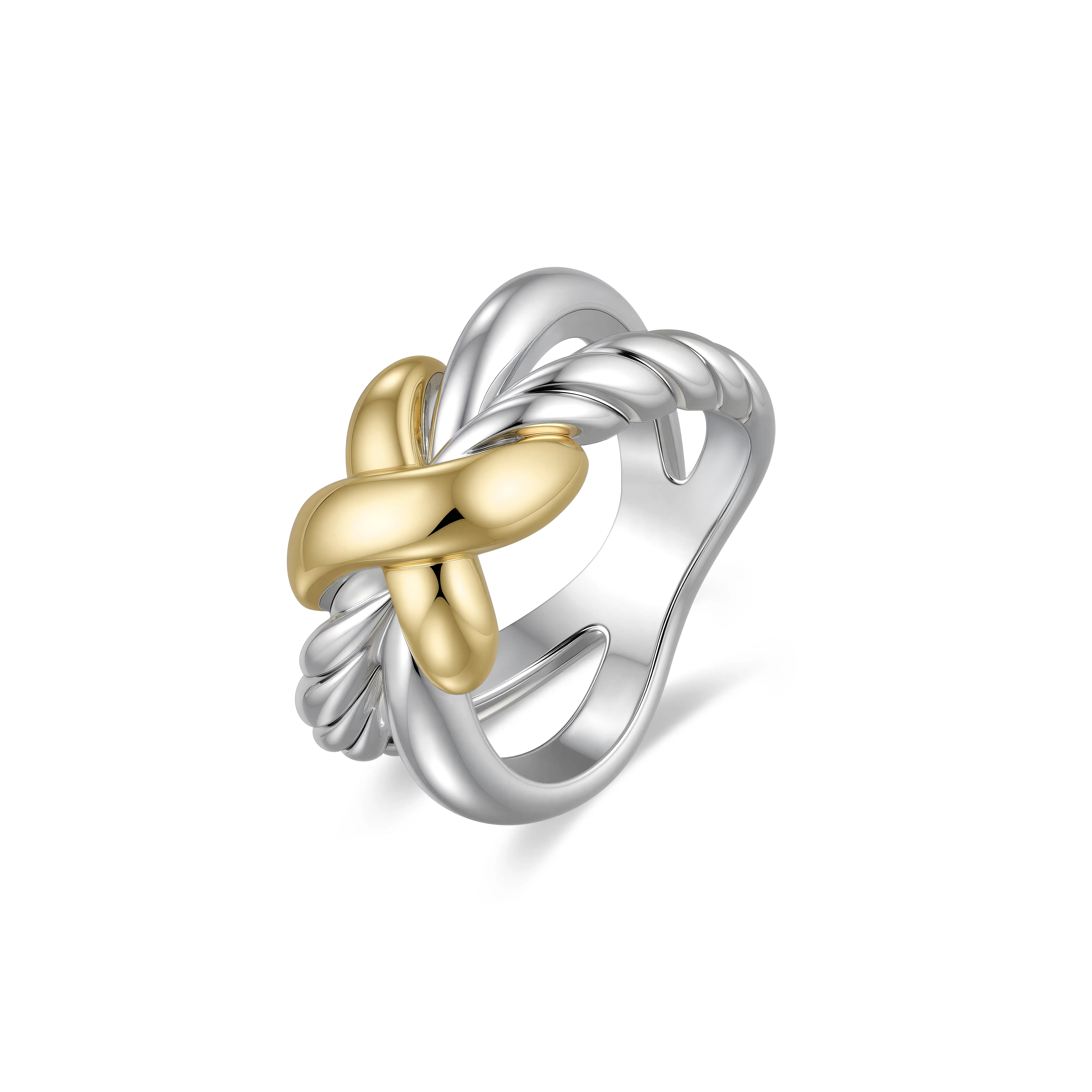Mytys Butterfly Two-Tone Cross Rings Fashion Statement Ring X Chunky Vintage Twisted Cable Wire Hollow Ring Jewelry Gifts for Women Girl