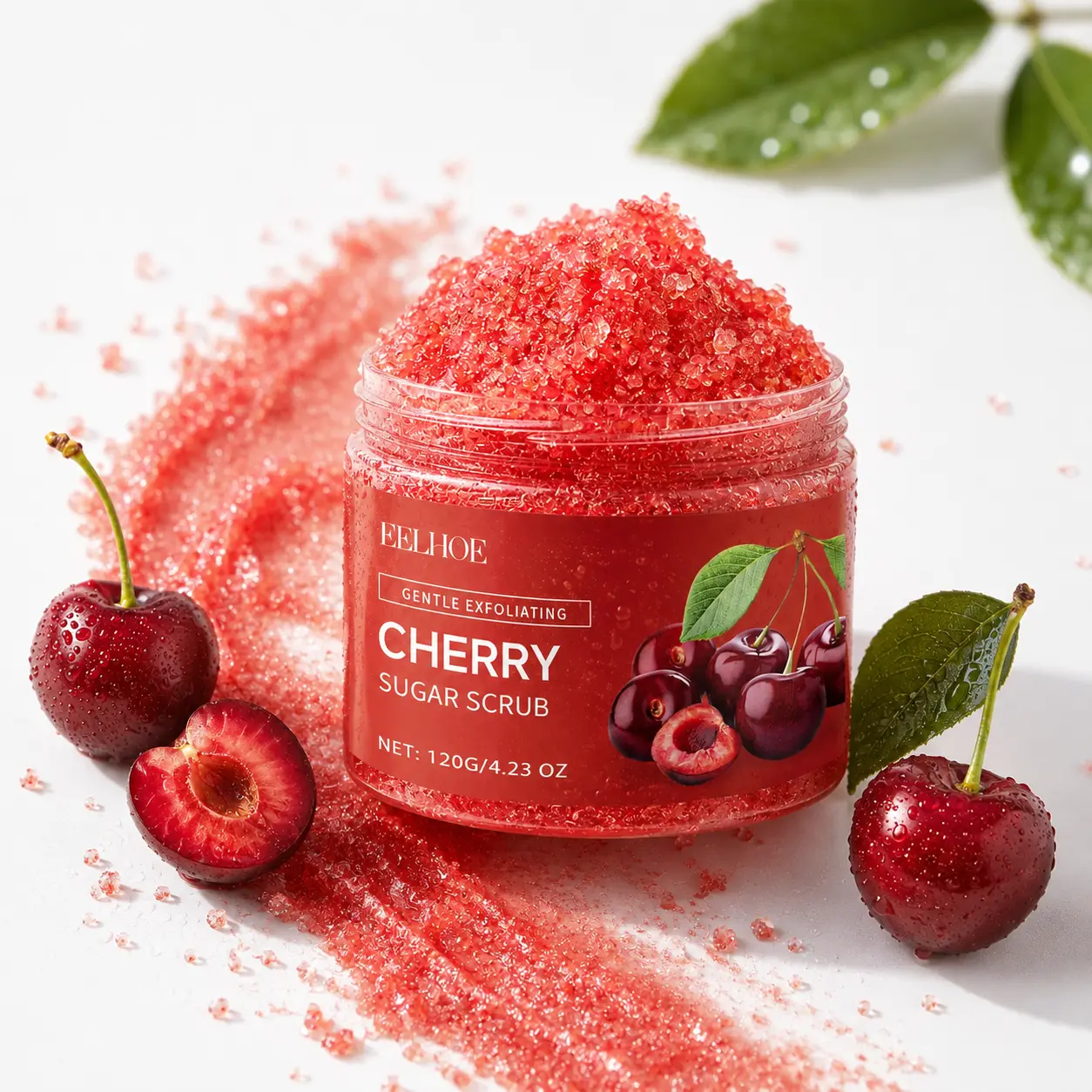 Sweet Cherry Body Scrub - Exfoliating and Moisturizing Body Polish with Glycerin and Sodium Chloride for Soft, Smooth Skin, Circular Massage