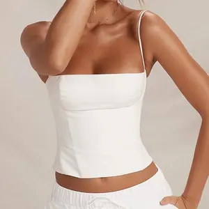 Summer Backless Zip Up Bustier Crop Tops Elegant Vintage Skinny Corset Tank Tops Y2K Women Chic Spaghetti Strap Camis Clubwear Womenswear Comfort