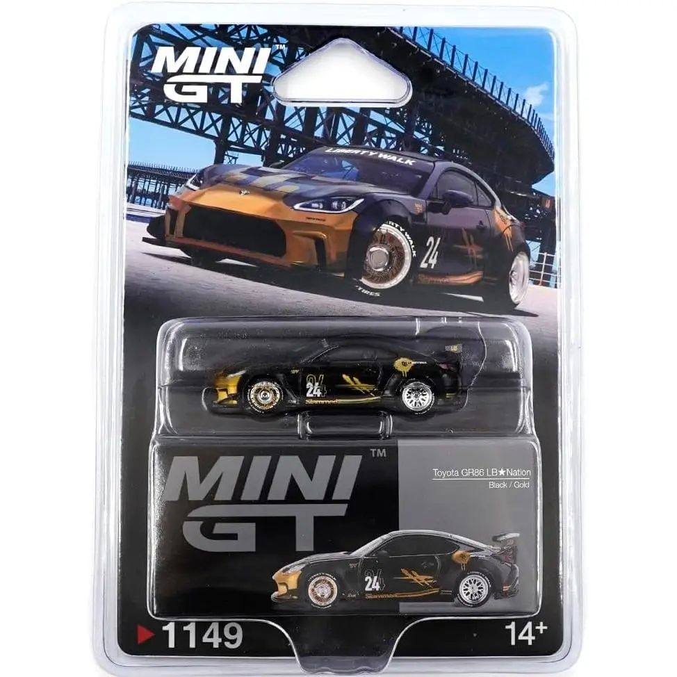 Mini GT 1:64 Toyota GR86 LBNation Black/Gold Diecast Model Car MGT01149