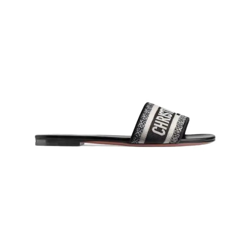 Women's Fashion Flat Slippers Summer New Round Head Open Toe Letter Embroidery Soft Soled Non-slip Sandals Women's Slippers