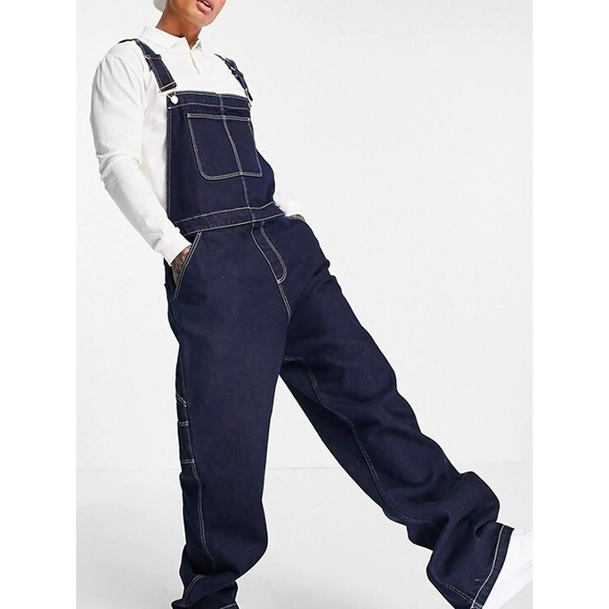 Men's Plus Size Denim Bib Overalls - Lightweight, Solid Color with Adjustable Straps, Pockets |   Casual Stretch Cotton Blend Jean Jumpsuit for All-Season Workwear