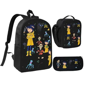 Animated Cora'lines Movie Child School Backpack with LunchBags ,Pencil Bags ,School Bags for Boys Girls Best Gift-A
