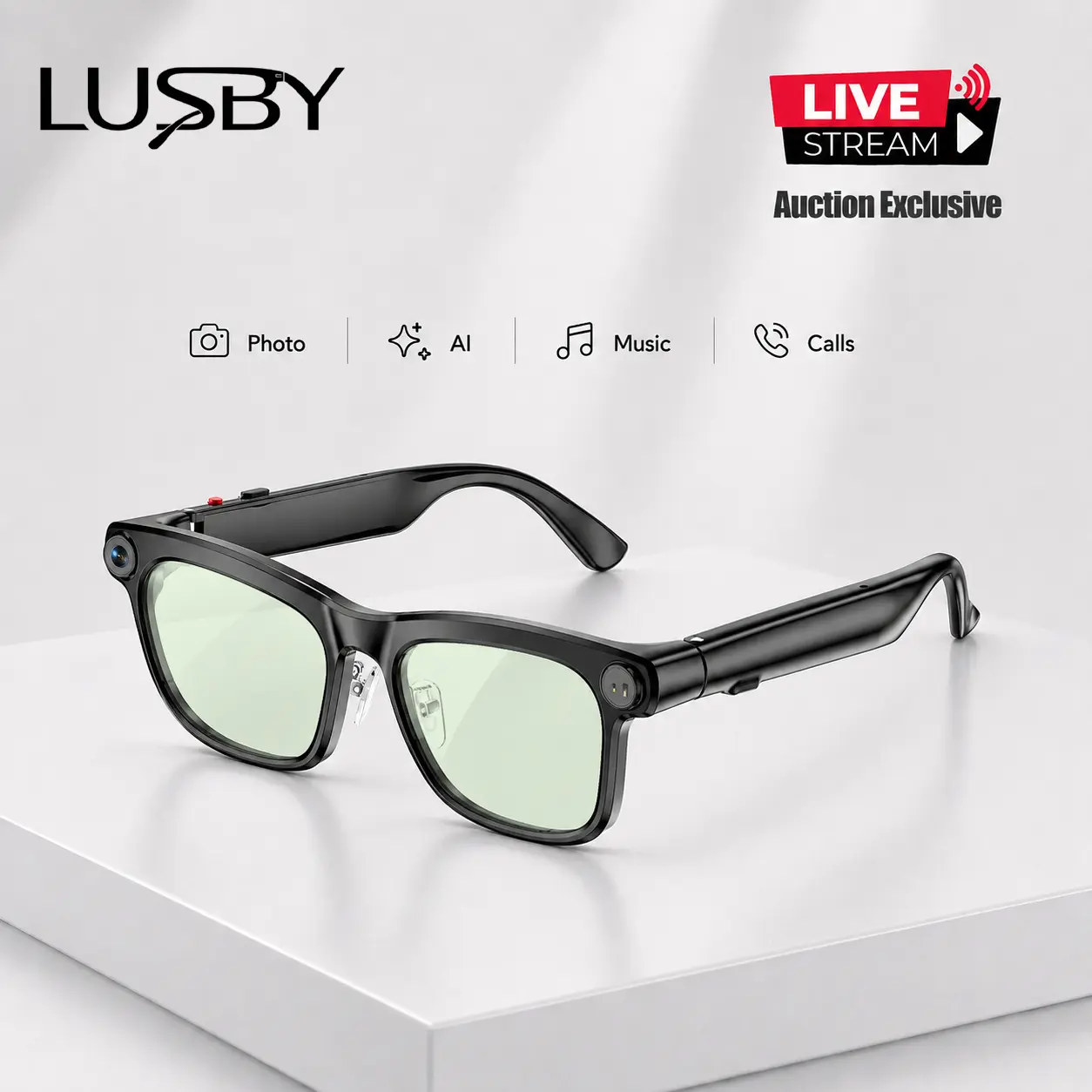 LUSBY Classic Smart Glasses - 1080P, 300mAh Battery, Bluetooth, AI Translate, Hands-Free POV Photo-Video Recording, Wireless Calls, Music, Stylish Unisex Wearable for Travel, Work