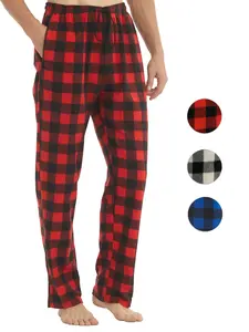 Men's Classic Plaid Print Fleece Pajama Pants, Fall & Winter Warm Sleepwear with Drawstring Waist, Casual Home Wear with Pockets, Loungewear