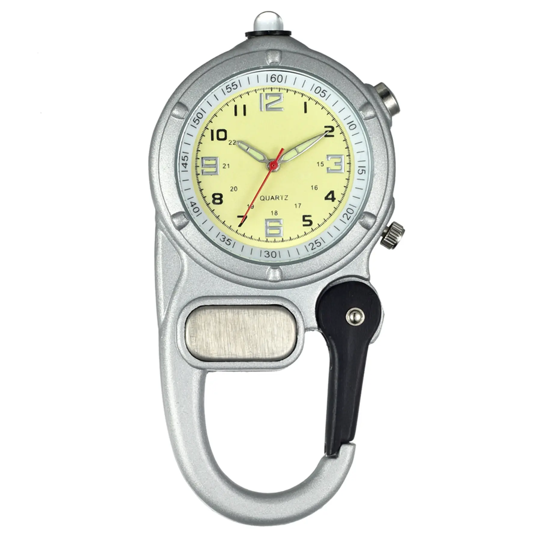 OIDEA Unisex Carabiner Pocket Watch, Clip-On Survival Gear with Luminous 24-Hour Dial and Emergency Flashlight, Camping Equipment