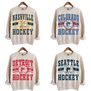 Vintage 90s All Team Hockey fan Sport Sand Sweatshirt, Retro All Team Hockey, Ice Hockey Shirts, Game Day Menswear Classic Fabric
