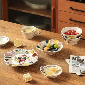 Japanese Retro Stoneware Ceramic Plate for Fruits Salad Cake Dessert Soup Underglaze Tableware High-Appearance Versatile Serving