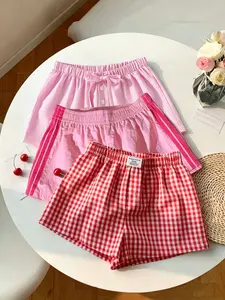 Trendy Comfortable 3-Piece Set Women's Casual Loose Shorts, Side Stripes, Full Print Design, Elastic Waist, Spring Summer Carnival