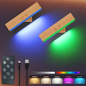 Charging Wooden Wall Lamp with Remote & Touch Control, 5200mah Battery, Adjustable Color Temperature RGB, Magnetic Mounting, Modern Mood Lighting, Bedroom Living Room