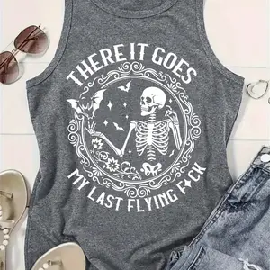 Women's Summer Casual Skull Print Tank Top With Slogan Graphic Tees Women Tops,Funny Sarcastic Gothic Tank,tank top women
