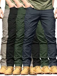 4pcs Men's Tactical Cargo Pants with Multiple Pockets  Machine Washable, Perfect for Hiking & Outdoor Activities Breathable Menswear Casual Day Big Small Zipper Soft Beige Plain Black Blue cargo pants for men slacks pantalones para hombre, Casual Bottoms,