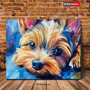 1pc Framed Yorkie Dog Canvas Painting - Expressive Eyes & Fluffy Ears in Blue, Brown, Orange, Pink, - Modern Classic Pet Portrait Wall Decor with Pine Wood Frame - Ready-to-Hang Living Room, Bedroom, Office, Kitchen Art - Perfect Gift for Dog Lovers,