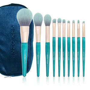 Blue Makeup Brushes Set with Case by ENZO KEN, Vegan Makeup Brush Set Professional, Cosmetic Brushes Makeup Set, Make up Brushes Vegan, Make up Brushes Set Professional, Wooden Makeup Brush Set Vegan